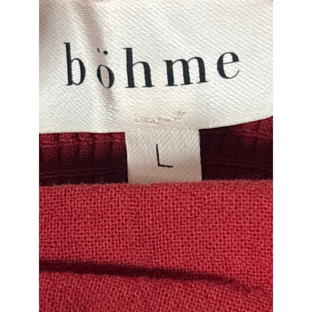 Bohme Red Puff Sleeve Ruched Smocked Midi Dress BHM1111WD Womens Large‎ - Picture 3 of 6